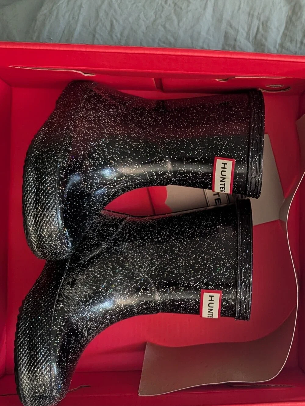 Hunter Kids' Black Glitter Rain Boots - Comfortable Waterproof Footwear